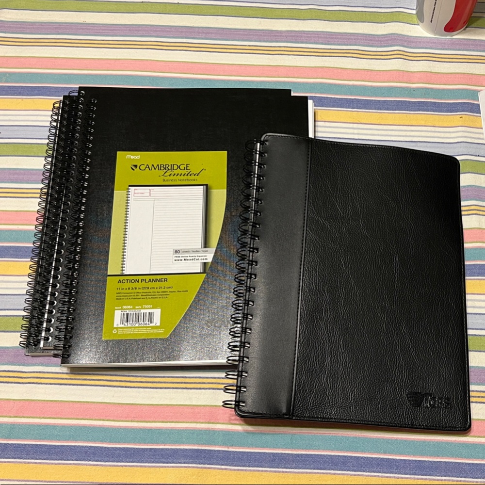 4 Black Spiral Notebooks- 3 Cambridge & 1 Tops brand
